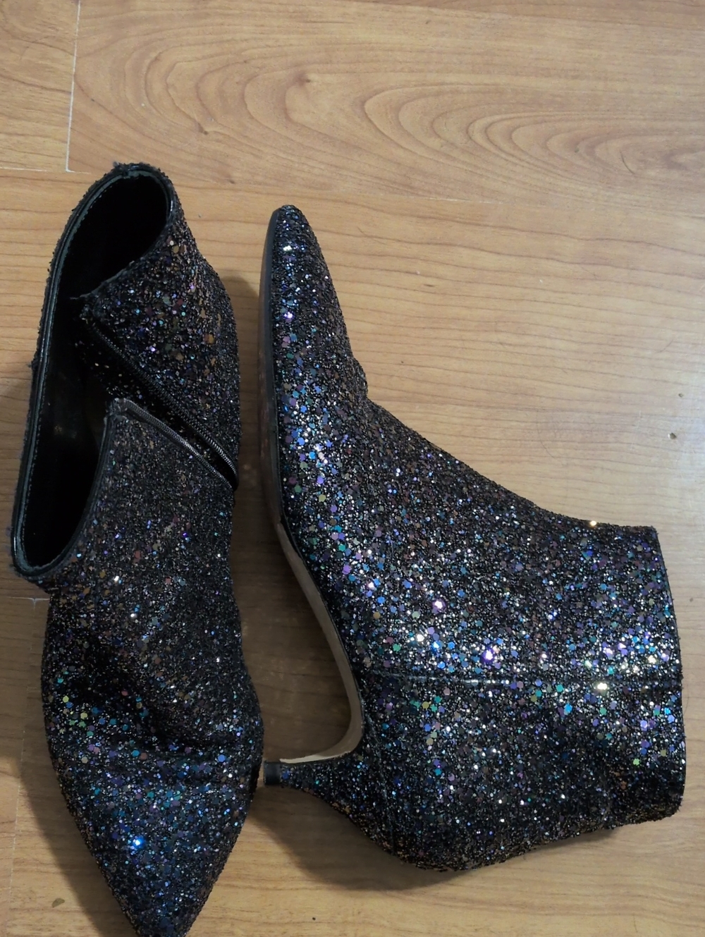 kate spade Black Multicolor Glitter Pointed Ankle Booties